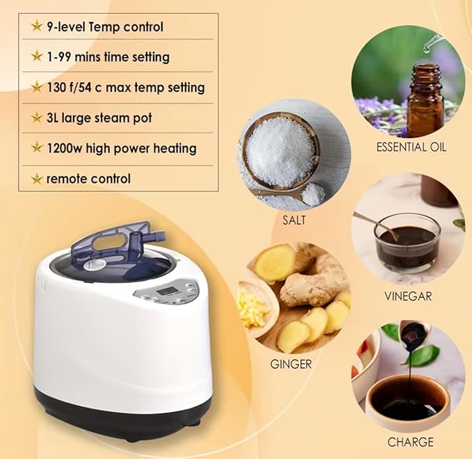 Portable Steam Sauna Tent with 1200W 3L Steamer, Remote Control, Folding Chair, Black, 175cm Height, 9-Level Temp Control