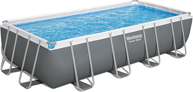 Bestway Power Steel 18' x 9' x 48" Rectangular Metal Frame Above Ground Outdoor Swimming Pool Set with 1,500 GPH Filter Pump, Ladder, and Pool Cover