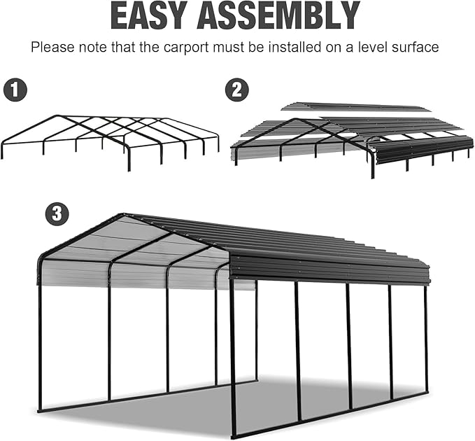Torin Big RED 10x15 Metal Carport Canopy,Heavy Duty Multi-Use Canopy Garage Shed,Portable Car Garage with Enhanced Metal Frame, Outdoor Car Shelter for Car, Boats and Tractors