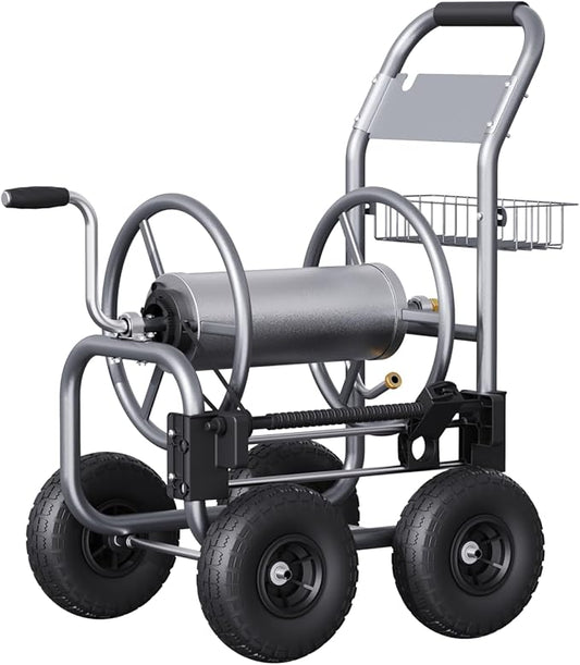 Giraffe Tools Garden Hose Reel Cart, Cart with Wheels Heavy Duty, Industrial Hose Reels for Outside, 250-Feet of 5/8" Hose Capacity, Hose Guide Pre-Installed