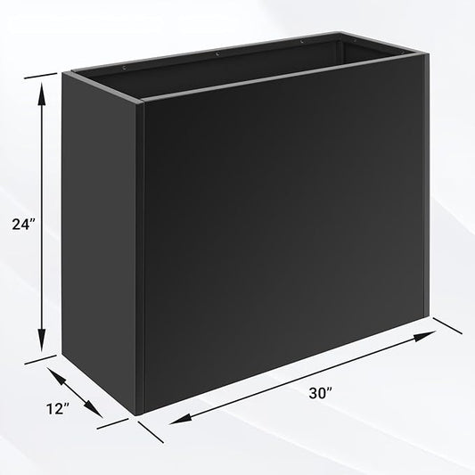 Metal Planter Box 30” x 12” x 24”, Outdoor Planter with Removable Insert Shelf, Black Steel Planter Heavy Duty for Porch, Garden, Patio, Yard