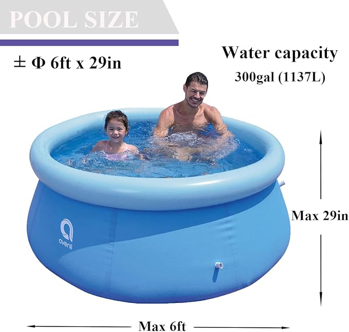 Inflatable Top Ring Swimming Pool, Blue (6ft x 29in)