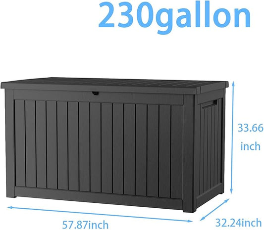 230 Gallon Outdoor Storage Box Waterproof,Outside Delivery Package Deck Box with Lockable Lid,Poolside Storage Bin for Garden Tools,Patio Cushion,Black