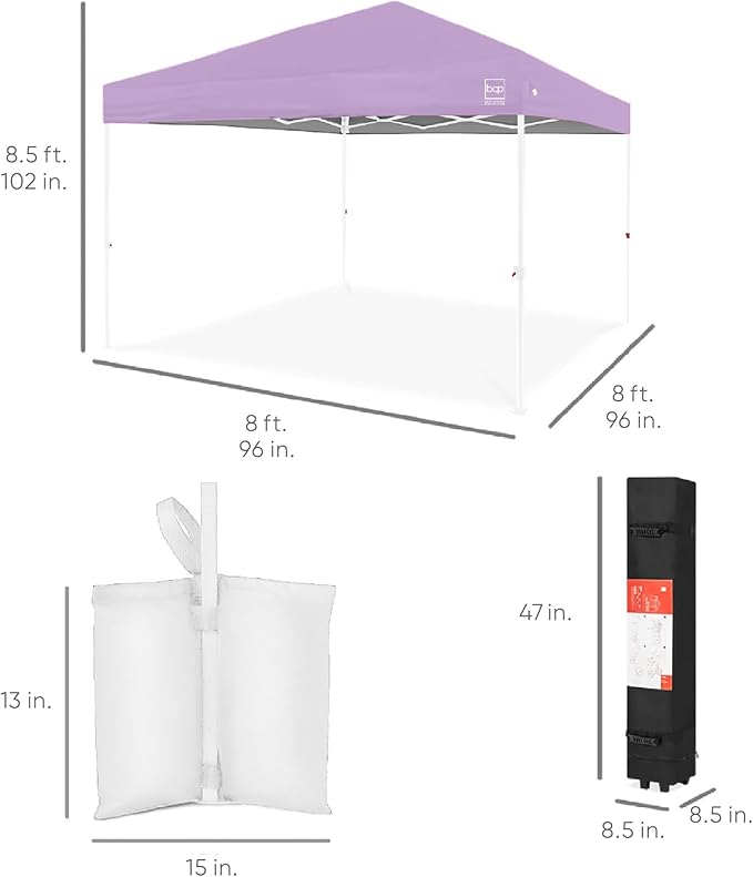 Best Choice Products 8x8ft 1-Person Setup Pop Up Canopy Tent Instant Portable Shelter w/ 1-Button Push, Case, 4 Weight Bags - Lilac/White