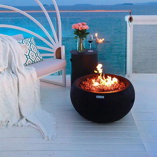 York Concrete Fire Pit 27" x 27" Outdoor Patio Firepit Includes Lava Rocks Modern Fire Pits & Outdoor Fireplaces for Garden, Deck, Indoor & Outdoor Heating