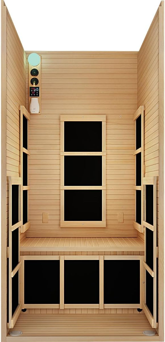 JNH Lifestyles Joyous 1- to 2-Person Low EMF Far Infrared Sauna with Color Light Therapy | Personal Indoor Dry Heat Sauna for Home & Gym – Made from Canadian Hemlock