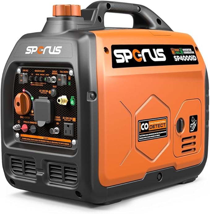 SPERUS Dual Fuel 4000W Portable Gas Generator with Super-quiet & Parallel Capability, RV-Ready, EPA Compliant, Small for Backup Home Use & Camping