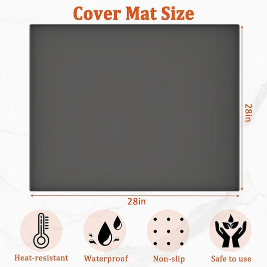 Silicone Mat for Propane Fire Pit Table, 28 inch Non-Slip Firepit Covers Square, Waterproof Heavy Duty Outdoor Fire Pit Table Cover (Dark Gray)