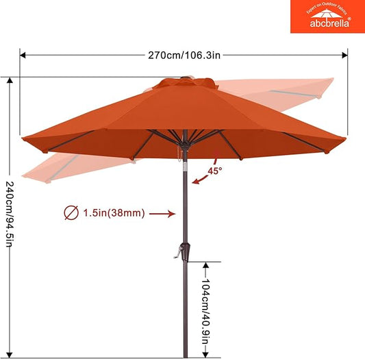 ABCCANOPY OLEFIN® 5-Year No Fading 9FT Patio Umbrella, Outdoor Table Umbrella with 8 Sturdy Ribs for Deck, Backyard, Yard (Orange)