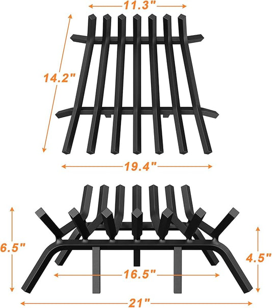 Fireplace Grate 21 Inch with 7 Support Legs, Solid Steel Heavy Duty Fireplace Log Holder, Fireplace Log Grate for Indoor Fireplace & Outdoor In-ground Firepit