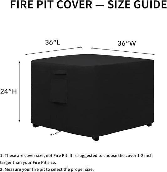Easy-Going Outdoor Fire Pit Cover Square 36"Lx36"Wx24"H, Durable Outdoor Gas Firepit Cover, Waterproof and Weatherproof Cover for Fire Pit, Black