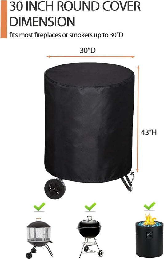 SheeChung Outdoor Fireplace Cover for Fire Sense 01471 Fire Pit,Waterproof Round Grill Cover 30 Inch,Heavy Duty 600D Outside Round Covers for BBQ Grill Smoker,UV Resistant,30"Dx43"H