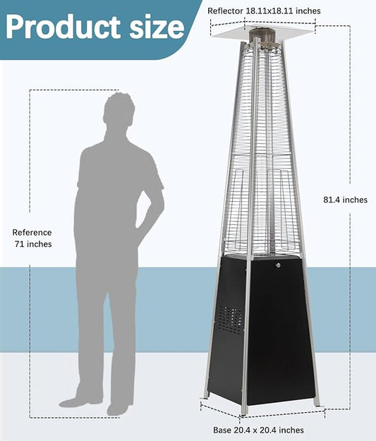 Pyramid Patio Heater,48,000 BTU Outdoor Propane Patio Heater with Detachable Wheels and Protective Cover for Terrace, Garden,Poolside.(Black)