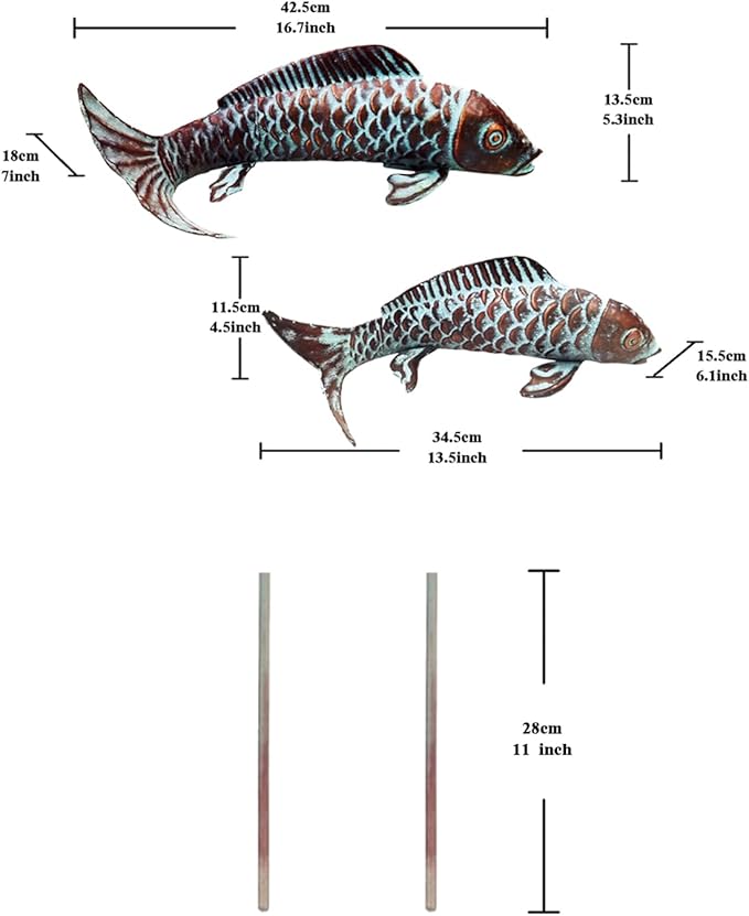 CLYB Garden Statues Koi Fish Decor Antique Copper Koi Garden Decor for Outside,Patio,Backyard,Pond,Home Decoration,Outdoor Metal Fish Sculptures Gardening Gifts for Women Mom Grandma,Set of 2