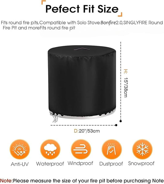 POMER Round Fire Pit Cover for Solo Stove Bonfire 2.0, Heavy Duty Waterproof Outdoor Smokeless Firepit Cover, Small Fire Bowl Outdoor Gas Fire Pit Cover(20" D x 15" H)