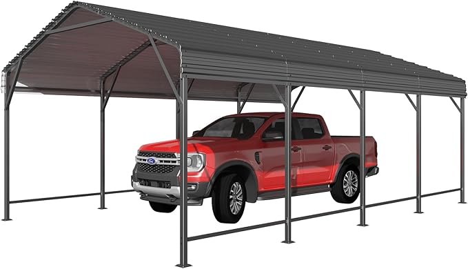 12x20FT Metal Carport, Carports with Reinforced Frame and Enhanced Base, Heavy Duty Carport Canopy for Car, Boats, Tractors, Trucks or Party, Dark Gray