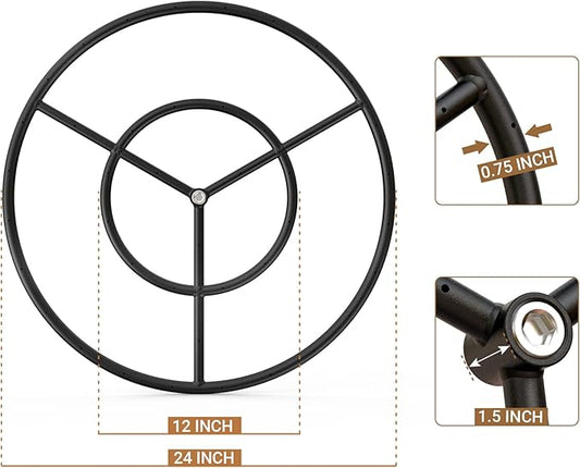 onlyfire 24 Inch Round Fire Pit Burner Ring for Natural Gas & Propane Fire Pit and Fireplace, Alloy Steel DIY Firepit Burner for Both Indoor and Outdoor, BTU 296,000 Max