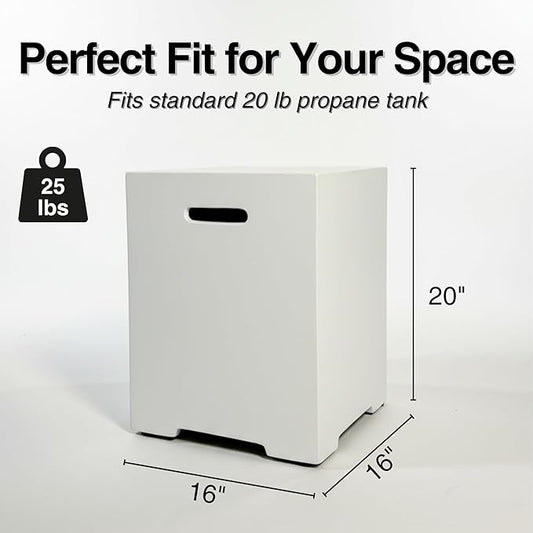 Propane Tank Cover Table for Fire Pits, 20 LB Concrete Propane Tank Holder with Side Handles, Outdoor Tank Storage Side Table for Patio, Gas Griddle, Ancient White