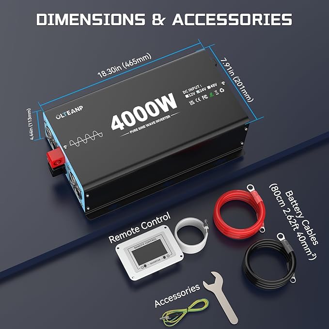 New 24V 4000 Watts Pure Sine Wave Inverter, 24V DC to 110V AC Power Inverter with 4 AC Outlets, USB Port, Type-C Port for Truck, Vehicle, Power Outage, Remote Control with LCD Screen