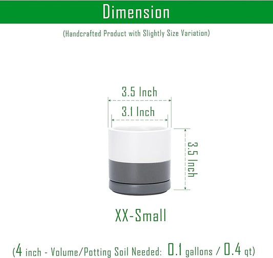 D'vine Dev Set of 4 Small Ceramic Plant Pots, 3.5 Inch Succulent Planter Pot for Plants with Drainage Hole and Saucer, White/Speckled Grey, 94-X-A-6