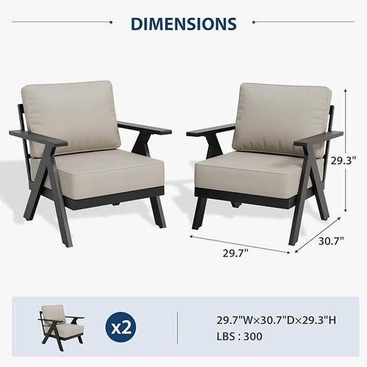 Urban Anvil 2 Pieces Patio Furniture Outdoor Metal Armchairs, All-Weather Patio Accent Chairs with Cushions for Balcony, Porch, Deck, Black/Beige