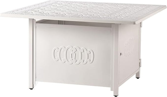 Square 42 in. x 42 in. Aluminum Propane Fire Pit Table with Glass Beads, Two Covers, Lid, 57,000 BTUs in Grey Finish