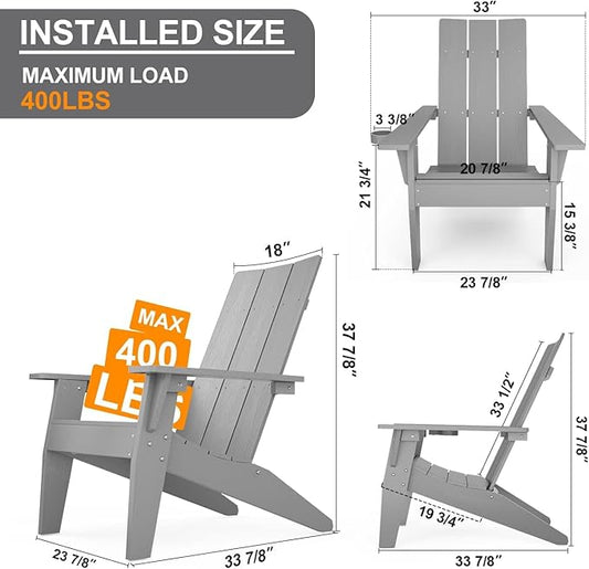 MXIMU Modern Adirondack Chairs Set of 8 Weather Resistant with Cup Holder Oversize Plastic Fire Pit Chairs Plastic Outdoor Chairs for Firepit Area Seating (Grey)