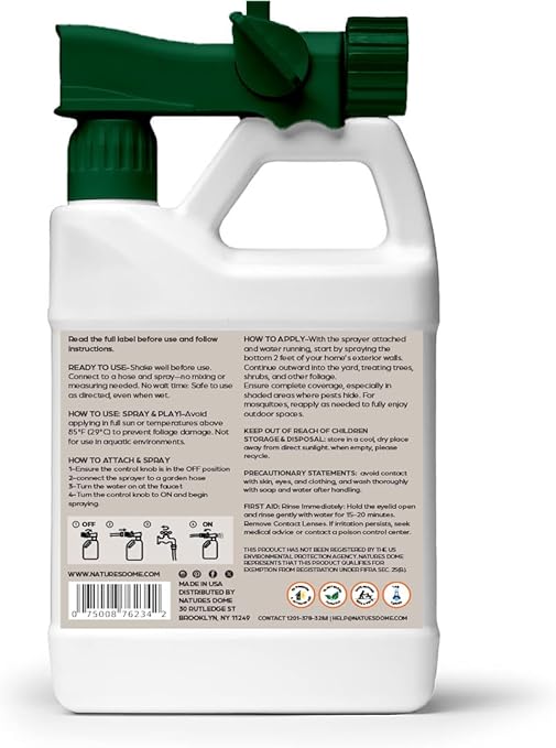 Nature’s Dome Outdoor Flea & Tick Spray – 32 oz Hose-End Yard Treatment – Kills & Repels Mosquitoes, Fleas, Ticks, Larvae & Eggs – Plant-Based, Safe for Pets, Kids & Plants – Ready-to-Use