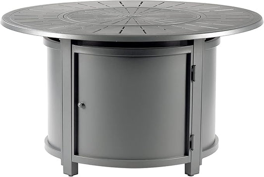 Oakland Living Round 44 in. x 44 in. Aluminum Propane Fire Pit Table with Glass Beads, Two Covers, Lid, 57,000 BTUs in Grey Finish