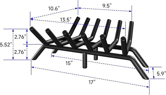Fireplace Grate 17 Inch, Firewood Log Holder Rack, Heavy Duty Fire Wood Stove Grates for Indoor Outdoor Camping Chimney Hearth Burning Fireplace Accessories Tools