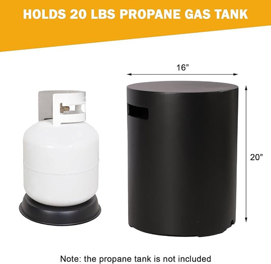 Propane Tank Cover Table, 20 LB Propane Tank Storage Box, Modern Outdoor Gas Tank Covers Hideaway Table for Propane Fire Pit and Gas, Round Tank Holder with Handles (Black) 16 X 16 X 20inch