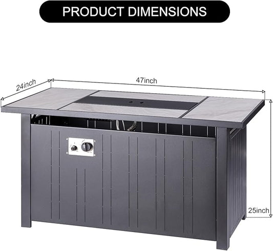 47" Propane Fire Pit Table with Real Ceramic Tabletop, 50000 BTU Gas Firepit Table with Lid & Lava Stones, Outdoor Fire Pit for Dining or Party, Firepit for Outside, Patio