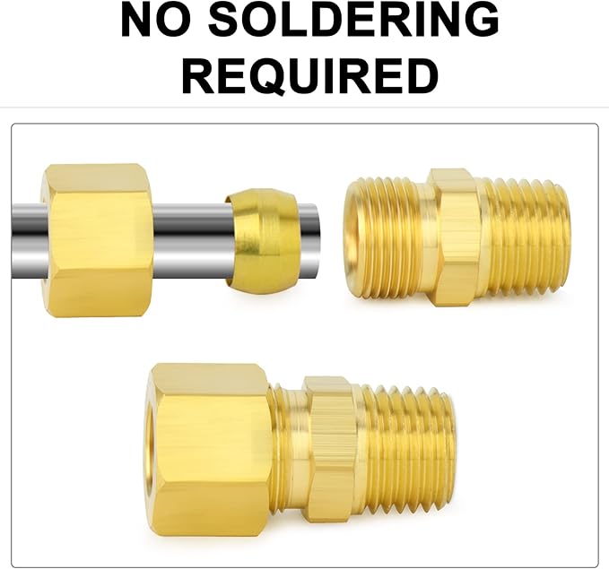 ChillWaves Brass Compression Tube Fitting, 1/2" OD x 3/8" NPT Male Compression Union Connector(5-PACK)