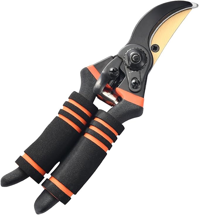 Titanium Coated Pruning Shears Reduce Wrist Fatigue - Cuts 3X Easier, Weak Hand Arthritis Snips, 1 Inch Shear Diameter, Rust Resistant, Strong, Comfortable & Ergonomic Handle