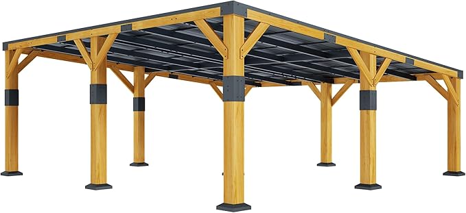 Jocisland 20' x 20' Cedar Wood Gazebo with Sloped Galvanized Steel Roof, Hardtop Gazebo Pavilion with Durable, Rot-Resistant Construction, Permanent Outdoor Pergola for Backyard, Garden & Deck