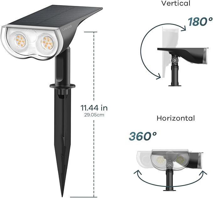 Linkind Solar Lights Outdoor Waterproof IP67, StarRay Dusk-to-Dawn Outdoor Solar Lights, 3 Lighting Modes Solar Spot Lights Outdoor for Garden, Yard, Landscape (Daylight, 6 Pack)