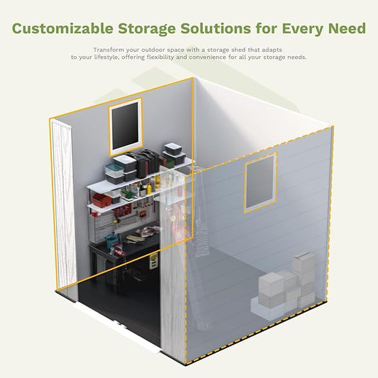 Patiowell 6 x 6 FT Outdoor Storage Shed with Lockable Door & Floor - Resin Garden Tool Shed with Window, Waterproof Easy Assembly for Backyard, Lawn Equipment, Patio Furniture Storage (Light Grey)