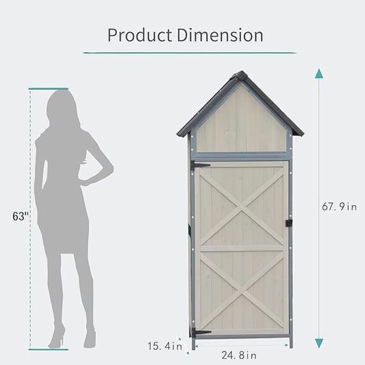 Outdoor Sheds Storage, 2.5x5.6FT Vertical Storage Sheds, Wooden Sheds with Metal Frame, Large Capacity Storage, Box for Backyard Garden Patio Lawn (Gray)