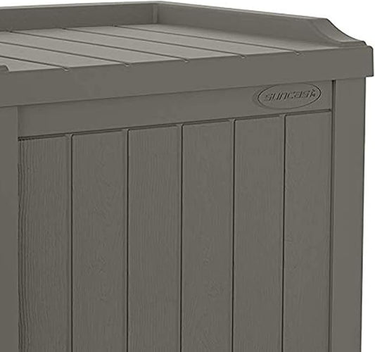 Suncast Outdoor Storage Box - 22 Gallon Stone Gray Resin Outdoor Deck Box with Seat, Weatherproof Patio Storage Bin Container for Keeping Cushions, Tools, & Towels for Pool, Yard, & Garden