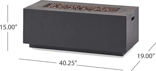 Outdoor Propane Fire Pit Table for Outside Patio, 40 Inch Concrete Fire Pit Table, Rectangle Gas Fire Pit for Garden, Pool, Backyard, 40,000 BTU, Free Lava Rocks, Dark Gray