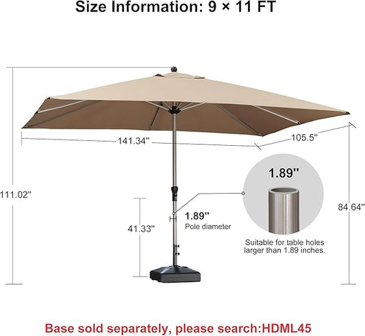 PURPLE LEAF 9' x 11' Rectangle Paito Outdoor Umbrella for Patio, Aluminum Table Umbrella for 3 Year Fade Resistant, Sturdy Pool Market Umbrella for Deck Garden, Patio, or Lawn