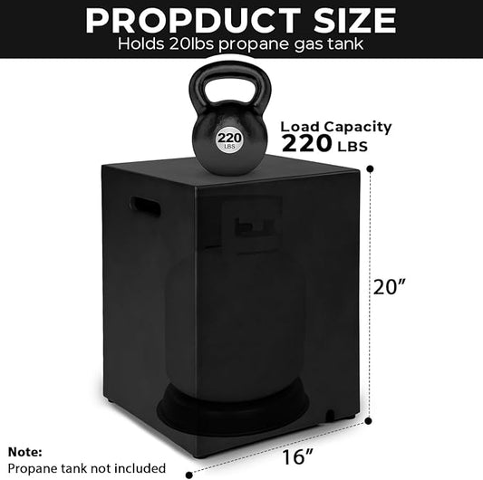 Propane Tank Cover Table Square, Outdoor Tank Covers Propane Storage Box 20 LB Modern Cover Tables with Side Handle, Concrete Hideaway Holder for Patio Backyard Deck (Black)