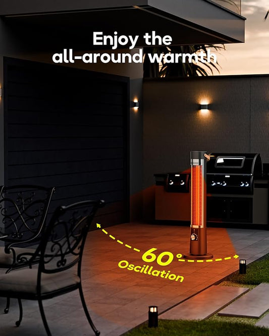 Patio Heater for Outdoor Use, 32.1" 1500W Electric Space Heater Indoor, 60-Degree Oscillating Portable Infrared Heater, with Timer, Remote, for Patio, Gazebo, Black