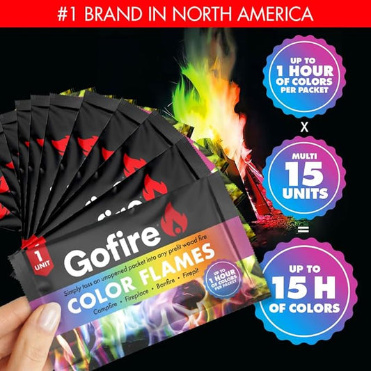 Color Flame Packets - Safe for Indoor & Outdoor Use - 1 Hour Burn for Campfires, Fireplaces, Firepits - No Need to Open Just Drop in (15)