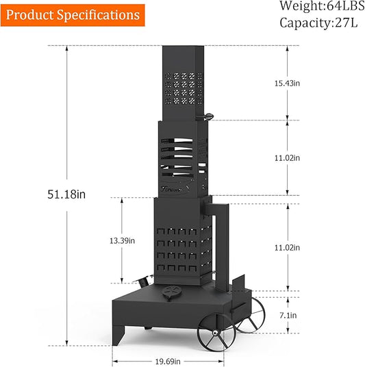 51" Smudge Pot Heater with Wheels, 7-Gallon Waste Oil Patio Heater,Heavy-Duty Steel Pyramid Design,Portable Fireplace for Backyard, Porch, Patio and Garden(Banner)