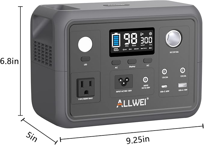 ALLWEI Portable Power Station 300W (Peak 600W) Upgraded, 256Wh LiFePO4 Battery Bank Solar-Generator with 6 Output Ports, Backup Power Supply for Camping Travel Blackout Home Use (Solar Panel Optional)