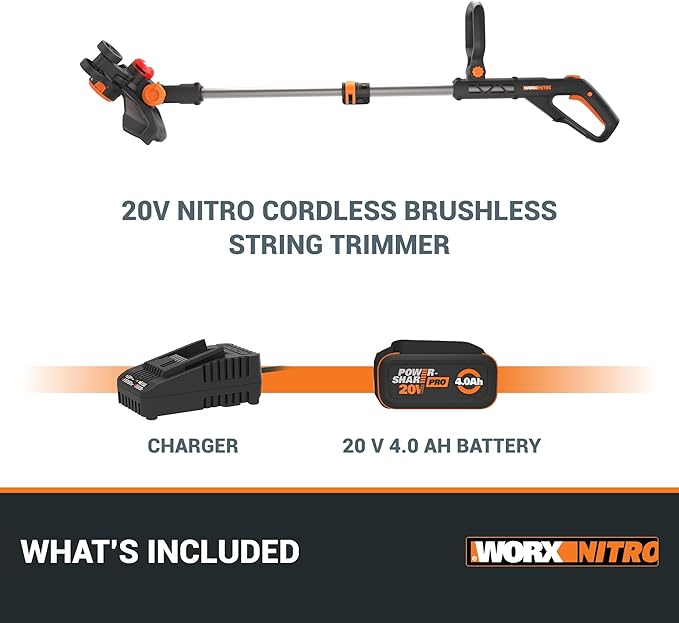 Worx Nitro 20V 13" Cordless String Trimmer with Brushless Motor, 3-in-1 Grass Trimmer Edger Mini-Mower, Lightweight Weed Trimmer COMMAND FEED Instant Line Advancement WG173– Battery & Charger Included