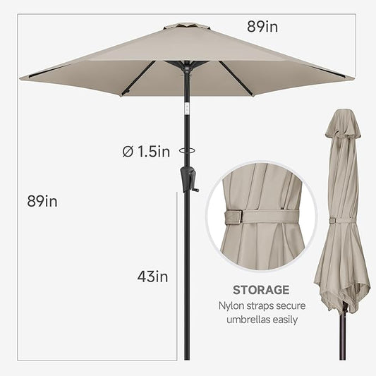 FLAME&SHADE 7.5ft Patio Umbrella - Outdoor Umbrella with Push Button Tilt and Crank for UV Protection, Table Market Umbrella for Garden, Deck, Backyard, Pool and Beach(Taupe)