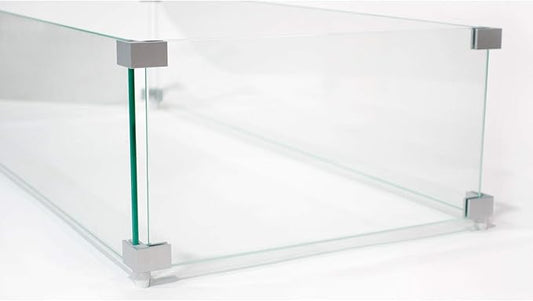 AMS Fireplace Rectangular Tempered Glass Fire Pit Table - Wind Guard & Flame Protection (35" L x 15" W x 8" H)