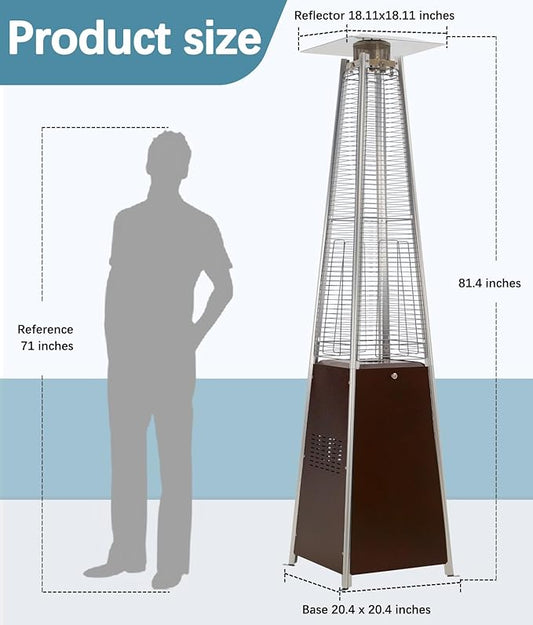 48,000 BTU Pyramid Patio Heater, Outdoor Propane Patio Heater with Detachable Wheels and Protective Cover, Triple Safety Protection Propane Heaters for Terrace, Garden, Poolside, Bronze